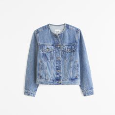 Elevate your wardrobe with the Abercrombie & Fitch Women's Collarless Denim Jacket, a chic twist on a timeless design. This jacket combines fashion-forward style with practicality, perfect for layering over any outfit.

- **Size**: XS
- **Color**: Medium Wash
- **Material**: Cotton, Lyocell
- **Gender**: Female
- **Style**: Collarless Denim Jacket

Featuring a sleek, collarless cut and classic trucker-style details, this jacket is crafted for comfort and durability. It includes side pockets for Classic Spring Denim Jacket With Flap Pockets, Classic Denim Jacket With Buttoned Pockets For Everyday, Classic Everyday Denim Jacket With Button Closure, Classic Denim Jacket With Button Closure For Everyday, Classic Everyday Denim Jacket, Classic Washed Denim Jacket For Spring, Classic Dark Wash Outerwear For Spring, Classic Medium Wash Denim Jacket For Everyday, Classic Medium Wash Denim Jacket