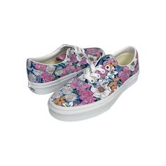 Vans Retro Floral Era Authentic 4.5 Boys / 6 Womens Low Top Lace Up Closure Cushion Insole New With Tags Purple Synthetic Sneakers For Summer, Purple Synthetic Summer Sneakers, Summer Purple Synthetic Sneakers, Vans Low-top Floral Print Sneakers, Trendy Purple Vans Sneakers, White Platform Vans, Pink Slip On Vans, Burgundy Vans, Star Wars Shoes