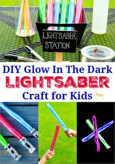 diy glow in the dark lightsaber craft for kids with text overlay