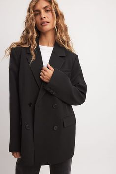 Oversized Double Breasted Blazer Black | NA-KD Oversized Double Breasted Blazer, Low Waist Jeans, Sleepwear Sets, Blazer Black, Breasted Blazer, Fall Jackets, Double Breasted Blazer, Trouser Jeans, Black Blazers