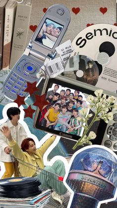 a collage of various pictures with people and cell phones on top of each other