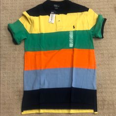 New With Tags Ralph Lauren Polo Shirt Boys Xl Multicolor Cotton Color Block Tops, Multicolor Polo Collar Top For Summer, Short Sleeve Cotton Polo Shirt With Color Block, Color Block Cotton Polo Shirt, Short Sleeve Color Block Cotton Polo Shirt, Color Block Cotton Short Sleeve Polo Shirt, Fun Multicolor Short Sleeve Shirt, Casual Multicolor Polo Collar Shirt, Summer Cotton Color Block Polo Shirt