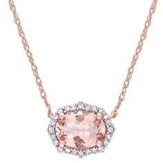 Adorned with sparkling morganite and diamond accents, this Stella Grace 10k rose gold halo necklace is a beautiful accessory you'll love. Adorned with sparkling morganite and diamond accents, this Stella Grace 10k rose gold halo necklace is a beautiful accessory you'll love. Clasp: spring-ring Nickel free Metal: 10k rose gold Chain length: 17 in. Packaging: boxed Finish: polished Chain type: ropeSTONE DETAILS Stone type: morganite Total weight: 1 1/6 ct. Center stone weight: 1 1/6 ct. Stone size Fine Jewelry Rose Gold Necklace With Halo Design, Formal Rose Gold Halo Necklace, Formal Morganite Halo Jewelry, Cocktail Necklace, Rose Gold Halo, Halo Necklace, Rose Gold Morganite, Morganite Diamond, Halo Pendant