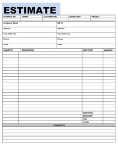 an invoice form with the words estmate written on it and two lines