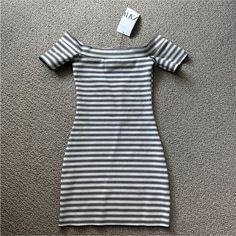 Striped Off The Shoulder Mini Dress From Zara. New With Tags! Size Small Casual Off-shoulder Bodycon Dress For Summer, Casual Off-shoulder Bodycon Dress For Day Out, Striped Bodycon Dress For Summer, Striped Stretch Bodycon Summer Dress, Striped Mini Bodycon Dress For Spring, Striped Stretch Bodycon Dress For Summer, Fitted Striped Mini Dress For Spring, Striped Fitted Dress With Short Sleeves, Fitted Striped Short Sleeve Dress