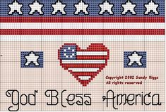 an american flag cross stitch pattern with the words, god's blessing america on it