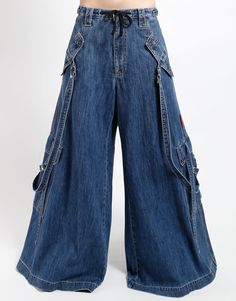 TRIPP NYC - BOOSTER STRAP PANT INDIGO DENIM Grunge Denim Blue Bottoms With Five Pockets, Indigo Denim Bottoms With Patch Pockets, Indigo Denim Pants With Patch Pockets, Vintage Indigo Bottoms With Pockets, Tripp Nyc Denim Pants, Strap Pants, Tripp Nyc, Blue Denim Pants, Neon Orange