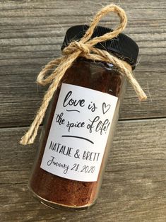 love is the spice of life personalized wedding favors in a jar with twine