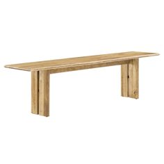 a wooden table sitting on top of a white wall