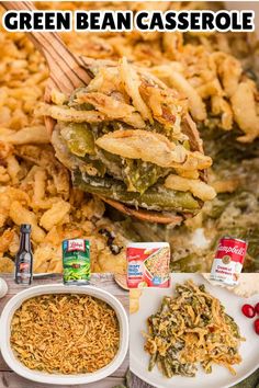 the green bean casserole has been served with other ingredients and is ready to be eaten