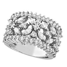 Marquise & Round Diamond Flower Ring in 18K White Gold (2.34 ctw) Diamond Finger Ring, Diamond Flower Ring, Real Gold Jewelry, Fine Diamond Jewelry, Engagement Band, Exclusive Jewelry, Jewelry Design Necklace, Diamond Rings Bands, Dress Rings