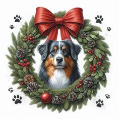 a christmas wreath with a dog's face in the center