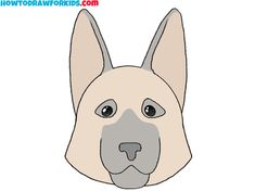 a drawing of a dog's face with the words, how to draw a german shepherd