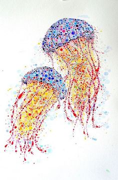 an image of two jellyfishs made out of circles and dots on white paper