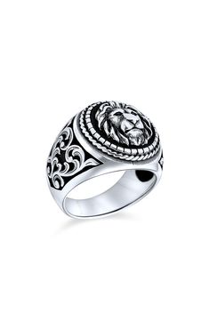 Show off bold style with this sterling silver signet ring featuring a dimensional lion framed by intricate filigree. Sterling silver Imported Lion Signet Ring, Silver Signet Ring, Bold Style, Mens Accessories Jewelry, Sterling Silver Mens, Bling Jewelry, Bold Fashion, Signet Ring, Nordstrom Rack