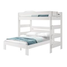 a white bunk bed with two sets of mattresses on each side and one end