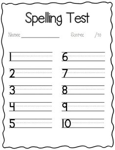 a spelling test with numbers on it