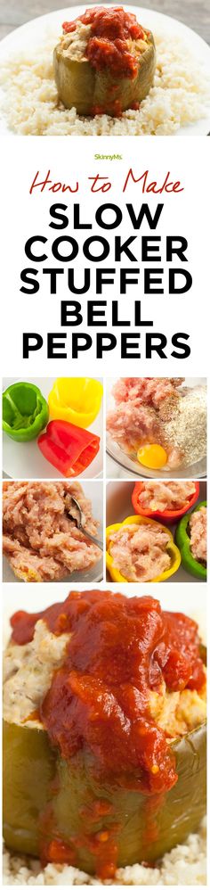 the recipe for slow cooker stuffed peppers is shown