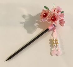 Fashion Hair Jewelry Kanzashi Hair Stick Hairstick Flower Pink W Tassle | eBay Flower Hair Stick, Vail Outfits, Hone Onna, Asian Hair Ornaments, Knife Aesthetic, Pink Hair Accessories, Headpiece Diy, Plum Flowers, Kanzashi Flowers