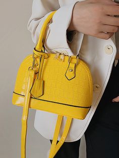 DETAILS PU Zipper closure Polyester lining 7" W x 12" H x 13.5" L Fall Satchel With Zipper Closure For Errands, Yellow Double Handle Bag With Zipper Closure, Yellow Satchel Shoulder Bag With Zipper Closure, Yellow Tote Satchel With Zipper Closure, Yellow Satchel With Zipper Closure, Spring Shoulder Bag With Zipper And Double Handle, Elegant Bags With Zipper Closure For Spring, Elegant Spring Bags With Zipper Closure, Trendy Yellow Satchel With Zipper Closure