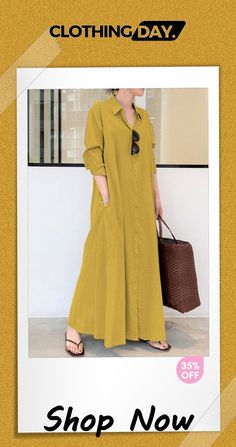 Long Sleeve Simple Loose Casual Long Dress Casual Long Dress, Long Dress Casual, Dresses By Length, Types Of Skirts, Single Piece, Types Of Collars, Skirt Length, Women's Fashion Dresses, Long Skirt