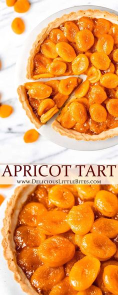 an image of apricot tarts on a white plate with text overlay