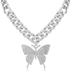 Material:It Comes With Cubic Zirconia, Which Is Totally Clean And Transparent, Similar Shining With Real Diamondsthis Shimmering Women Necklace With Big Bling Butterfly, It’s Sparkly And Shiny Looks Super Expensive Too. Size:Chain Length Is 14inches, And There Is An Additional 2.5 Inch Extension Chain That Can Suitable For More People Wear Weight:55g Item No. Jm412 Expensive Necklaces, Diamond Chains, Butterfly Chain, Bling Necklace, Big Diamond, Women Necklace, Diamond Chain, Real Diamonds, Chain Lengths