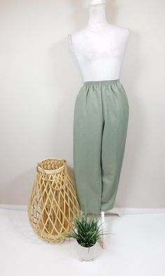 Vintage 90s Alfred Dunner Sage Light Green High Elastic Waist Polyester Minimal Pants Slacks Trousers Bottoms Sz 8 Medium by WearingMeOutVtg on Etsy Sage Light Green, Modest Pants, Slacks Trousers, Transparent Fashion, Blowout Sale, Womens Pants, Cute Bikinis