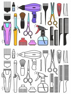 a set of different types of hair brushes and combs - miscellaneous objects / characters