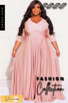 Plus Size Solid Color Big Swing Maxi Long Dresses Flowy Pink Solid Color Dress, Plus Size Modest Dresses, Plus Size Modest, Plus Size Gowns Formal, Plus Size Gowns, Long Dresses, Modest Dresses, Long Maxi Dress, V Neck Dress