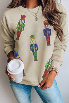 Will ship in approximately two weeks Sequined Sweatshirt, Beige Plaid, Dropped Shoulder Sweatshirt, Graphic Sweaters, Cancellation Policy, Holiday Sweatshirt, Christmas Print, Holiday Sweater, Pattern Sweater