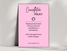 a pink card that says congratulations policy