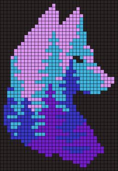 a cross stitch pattern of a purple and blue horse