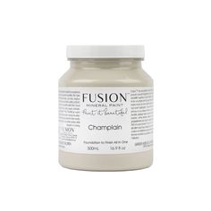 a jar of food that is sitting on a white surface with the words fuson written in