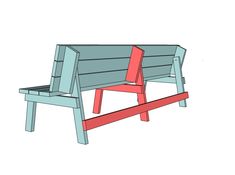 a bench made out of wood and painted red with the seat folded back to reveal an open end