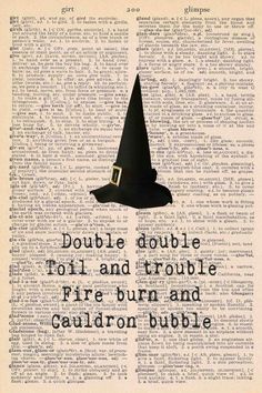 a book page with an image of a witches hat on it