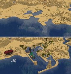 two screens show the same map as they appear in an animated video game, and one shows