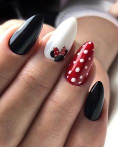 Simple Disney Nails, Disneyland Nails, Disney Nail Designs, Mickey Mouse Nails, Disney Inspired Nails, Disney Acrylic Nails, Minnie Mouse Nails, Mickey Nails