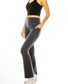 Surround yourself with fashion and comfort in our gray flared leg yoga pants for Women. Specifically crafted to keep you feeling great and looking slim, these high waist athletic pants are perfect for everyday activewear. Crafted with a moisture-wicking fabric and 4-way stretch, these pants provide superior comfort and flexibility. With two side pockets and versatile styling, you can hit the gym in style or dress them up for a more professional look. Best of all, these pants are made to last! Our yoga pants will give you the confidence you need to tackle anything your day brings. Order Today. Flared Yoga Pants Details: S= size 4/6 M =size 6/8 L = size 10/12 XL = size 12/14 10" Flare Leg Two Side Phone Pockets Breathable Four-Way Stretch Sweat-Wicking, Quick Drying Flat Seams Reduces Chafin Comfortable Full-length Yoga Pants With 4-way Stretch, Mid-rise Yoga Pants With Pockets For Workout, Comfortable High Stretch Pants, Casual Mid-rise Yoga Pants For Gym, Wide Leg Moisture-wicking Athleisure Activewear, Moisture-wicking Wide Leg Athleisure Activewear, Moisture-wicking Wide Leg Activewear For Athleisure, High Waist Comfort Stretch Yoga Pants, Mid-rise Sweatpants For Yoga