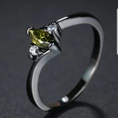 Rhodium Plated Ring For Women Wedding Party Olive Green Cz Stone Fashion Jewelry Rings Party Diamond Ring With Accent Stones, Black Diamond Rings For Party, Black Diamond Party Ring, Fashion Jewelry Rings, Stone Fashion, Rings Jewelry Fashion, Cz Ring, Plated Ring, Black Rhodium