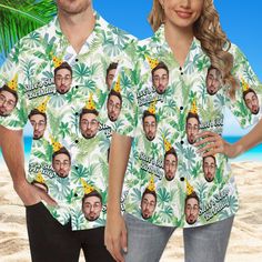 All Over Print Hawaiian Shirt, Personalized Photos Print Shirt, Beach Party Matching Shirt, Hawaii Party Bachelor Party Vacation Shirt, Funny Gift for Him Husband Boyfriend Father Grandfather. 🎁Customize Hawaiian shirts Add 1-15 different pictures to the All Over Print Hawaiian Face Shirt. It's a awesome and funny gift for your lover, family and friends, and for various holidays, birthday, anniversary, Hawaii Party and Bachelor Party. You just send us your photos through Etsy Message or email pinetree1976@hotmail.com after your purchase, we will send you the preview before production.  🌟How place an order? 1) Choose the style and size from the listing(refer to Size Table) 2)Add to chart and check out. 3) After place an order, send us your photos in the best possible resolution via Etsy M Green Short Sleeve Shirt For Gift, Customizable Fun Summer Shirt, Short Sleeve Shirt For Birthday And Father's Day, Funny Shirt For Birthday And Father's Day, Customizable Short Sleeve Shirt For Birthday Gift, Casual Shirt With Custom Print For Birthdays, Casual Shirt With Custom Print For Birthday, Green Short Sleeve Shirt For Birthday, Casual Short Sleeve Shirt For Birthday Gift