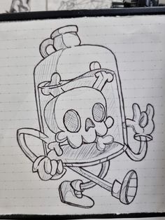 a drawing of a cartoon character with a skull on it