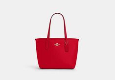 This Small City Tote is crafted of double face leather that elevates your every day. Perfect for any day of the week this smaller leather tote bag carries your essentials on the go. A versatile favorite it features an easy snap closure and an interior zip pocket to help keep your items secure. Classic Medium Shopping Bag, Red Work Bag With Removable Pouch, Red Workwear Bag With Removable Pouch, Tote Bag Coach, Sling Bag Mini, City Tote Bag, Sustainable Bag, Small City, Coach Outlet