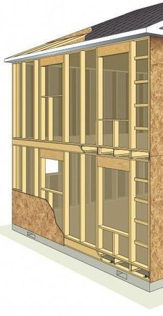 an image of a house being built with wood framing and insulation on the outside wall