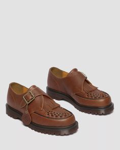 Experience a unique blend of refinement and edge with our Ramsey Westminster Leather Buckle Creepers. Made with premium full-grain Westminster leather from C. F. Stead, this monk strap creeper features a matching kiltie and vamp detailing, antique gold buckle, and tough BEN outsole with deep cleats and a rugged tread. Dr Martens Loafers, Chelsea Boots Heel, Dr Shoes, Patent Boots, Fur Accessories, Monk Strap Shoes, Sandal Platform, Tripp Nyc, Monk Strap