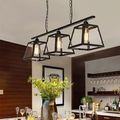 Black Pyramid Island Light: Industrial Metal 3-Bulb Hanging Lamp With Glass Panel - Kitchen Fixture Farmhouse Kitchen Island Lighting, Kitchen Hanging Lamps, Kitchen Island Lighting Modern, Kitchen Fixture, Black Pyramid, Lamp With Glass, Island Light Fixtures, Farmhouse Light Fixtures, Farmhouse Kitchen Island