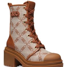 Get These Stylish Micheal Kors Boots Coach Booties, Mk Boots, Animal Print Boots, Tan Leather Boots, Michael Kors Boots, Chunky Heel Ankle Boots, Leather Boots Heels, Lug Sole Boots, Lace Up Combat Boots