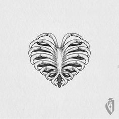 a black and white drawing of a heart shaped object