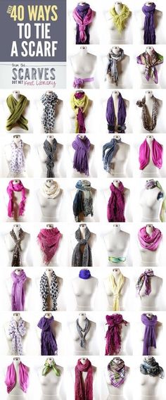 40 ways to tie a scarf/scarves tutorial for each one | 25 Days of Christmans Ways To Tie A Scarf, Áo Blu, Tie A Scarf, شال كروشيه, Rocker Girl