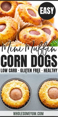 mini muffins with corn dogs in the middle, and an image of other muffins